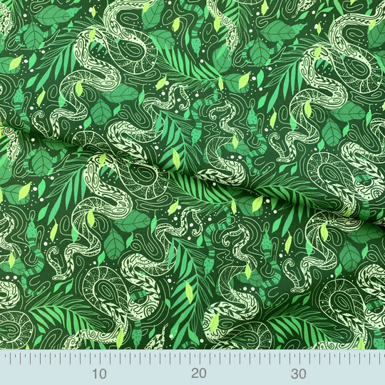 Tribal Green Forest Snake © MitalimDesigns  | Organic Quilting Weight Cotton (1,5rm, width 140cm)